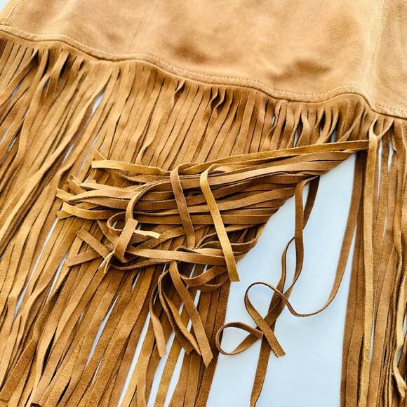 Vintage Etcetera Suede Fringe Skirt Camel Tan Size 4 Boho Western Festival - Picture 3 of 8